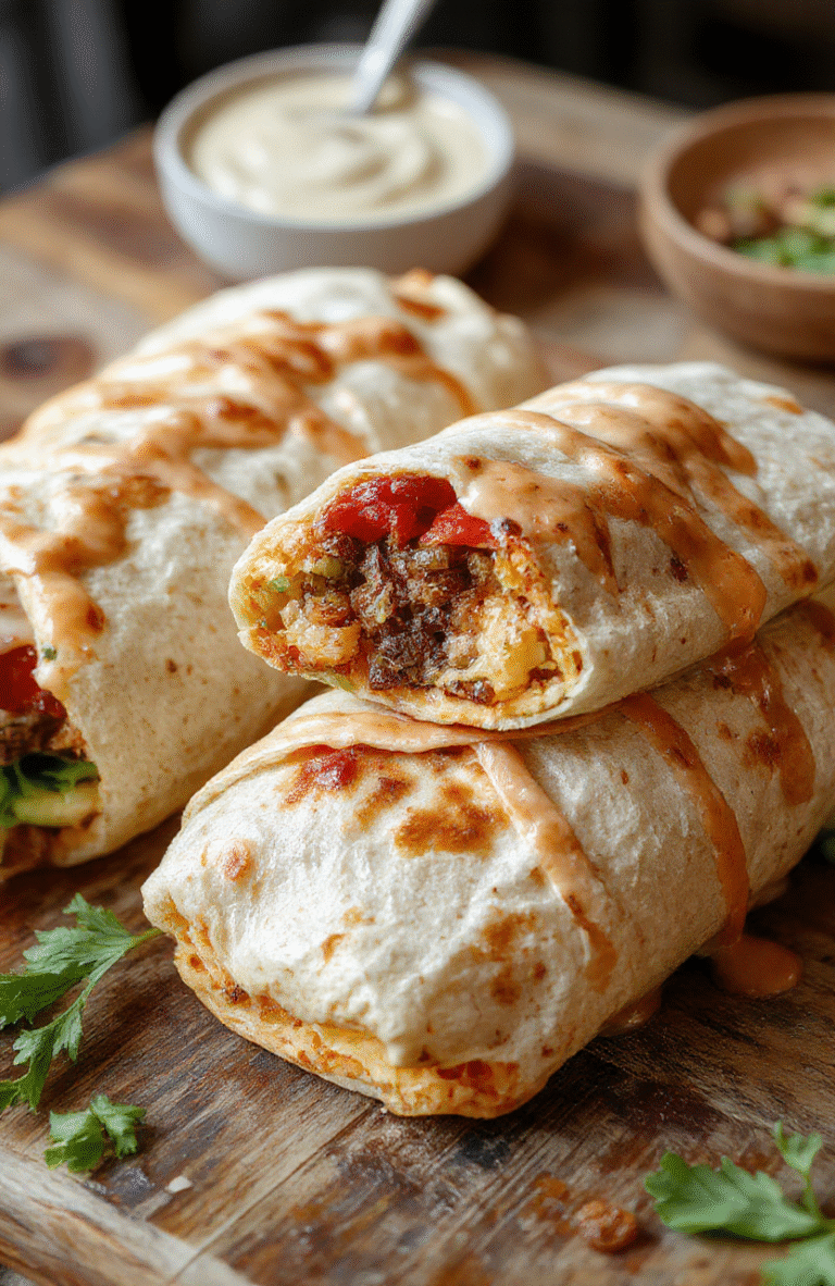 A vibrant plate of Ultimate BLT Wraps featuring crispy bacon, fresh green lettuce, ripe red tomatoes, all wrapped in a soft tortilla, styled on a rustic wooden table with a side of chips and a glass of iced tea, highlighting textures of crispy bacon, juicy tomatoes, and fresh greens.