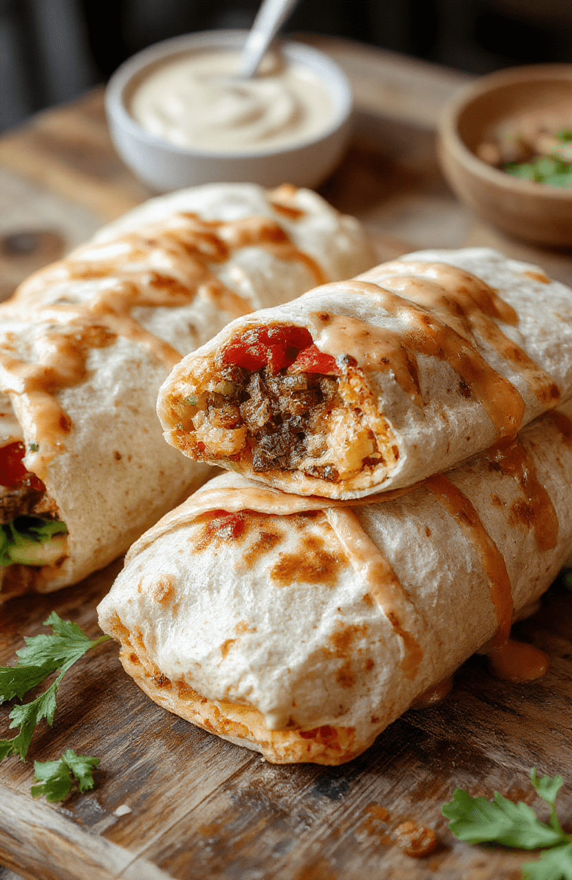 A vibrant plate of Ultimate BLT Wraps featuring crispy bacon, fresh green lettuce, ripe red tomatoes, all wrapped in a soft tortilla, styled on a rustic wooden table with a side of chips and a glass of iced tea, highlighting textures of crispy bacon, juicy tomatoes, and fresh greens.