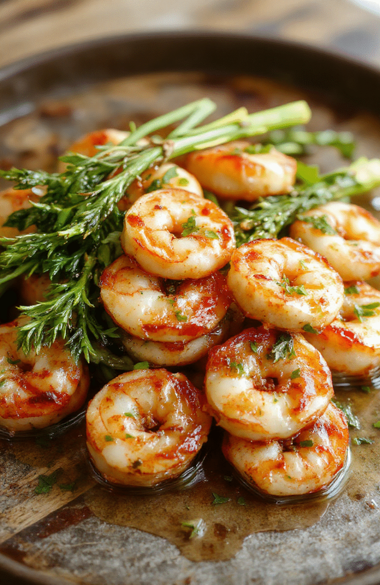 A vibrant plate of lemon garlic shrimp and asparagus on a rustic wooden table, garnished with fresh herbs. The shrimp are plump, golden, and coated in a glossy lemon garlic sauce, nestled alongside bright green asparagus spears. The dish is styled simply with a clean, appealing presentation, highlighting the fresh ingredients and inviting textures.