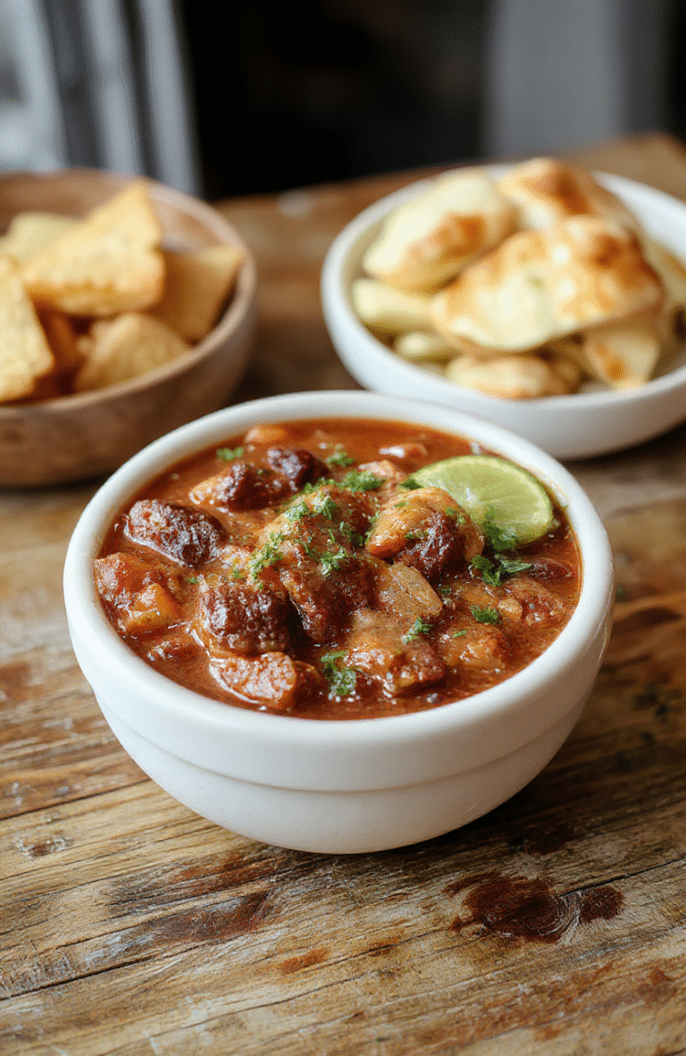 A vibrant bowl of melt-in-your-mouth birria stew with tender, shredded beef submerged in rich, red broth, garnished with fresh cilantro and diced onions, served with warm corn tortillas on the side, vibrant colors and textures highlighting the savory dish, styled simply on a rustic wooden table.