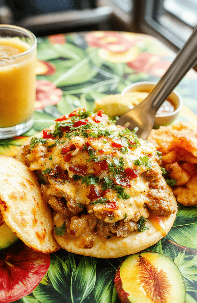 A vibrant glass filled with bright teal Baja Blast soda, garnished with a slice of lime and a sprig of mint, placed on a colorful tropical-themed table. The drink has a fizzy, refreshing appearance with condensation on the glass, appealing textures, and lively atmosphere.