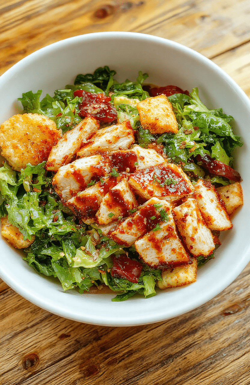 Vibrant Asian chicken crunch salad featuring colorful mixed greens, crispy wonton strips, sliced grilled chicken, and a tangy sesame dressing, presented in a stylish white bowl with fresh herbs garnish, textures of crisp vegetables contrasted with tender chicken and crunchy toppings, styled with a minimalistic background and natural lighting.