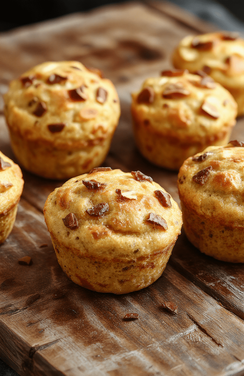 Colorful mini muffins arranged neatly on a white plate, featuring golden-brown tops with soft textures, surrounded by ingredients like blueberries and bananas. The muffins are styled in a casual setup with a slight sheen on the surface, garnished with a few fresh berries for a vibrant touch. The background has a rustic wooden surface, emphasizing a cozy and inviting atmosphere perfect for lunchboxes and snacks.