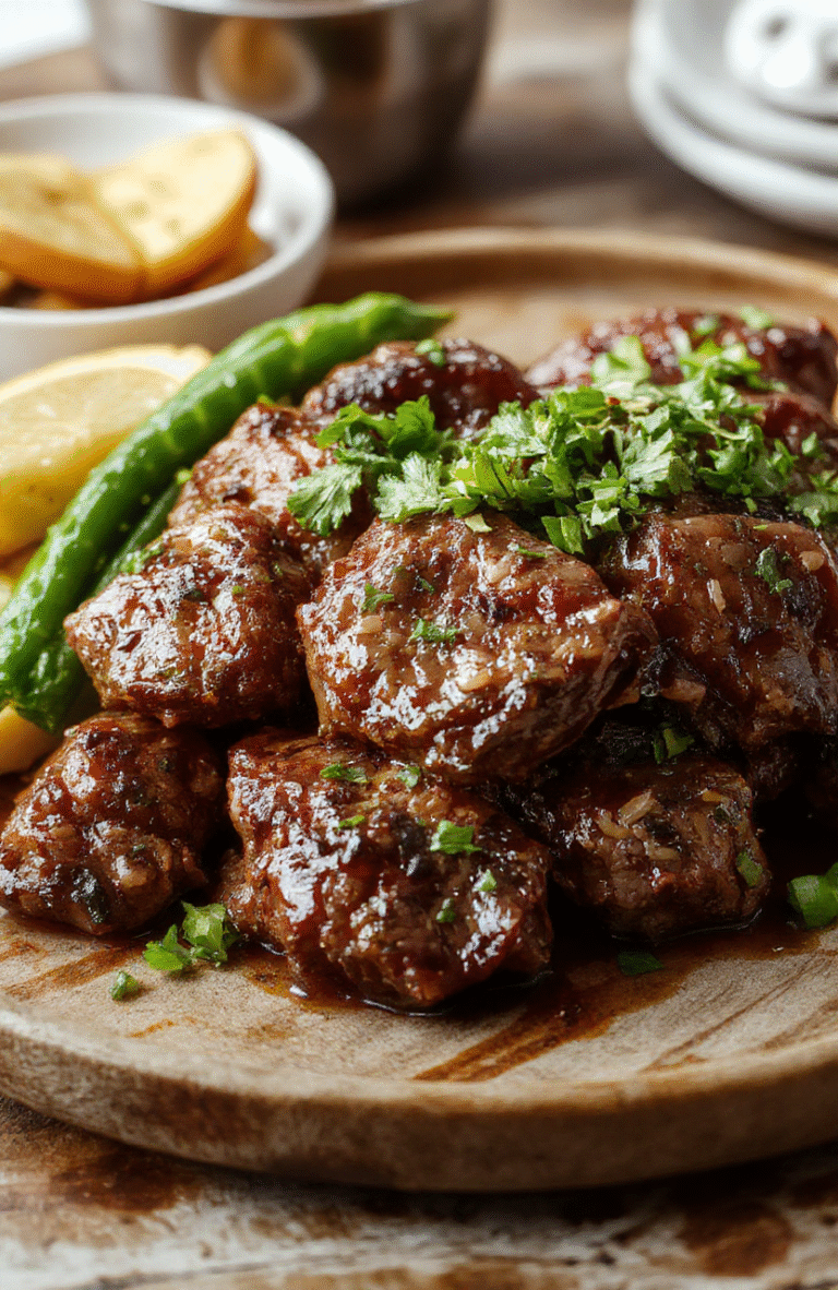 A vibrant bowl of pepper steak cooked in a slow cooker, featuring tender beef slices, colorful bell peppers, and onions, garnished with fresh herbs. The dish is served on a rustic wooden table with a glossy sauce glaze, accented by a side of rice or noodles, and styled with natural lighting highlighting the textures and vivid colors.