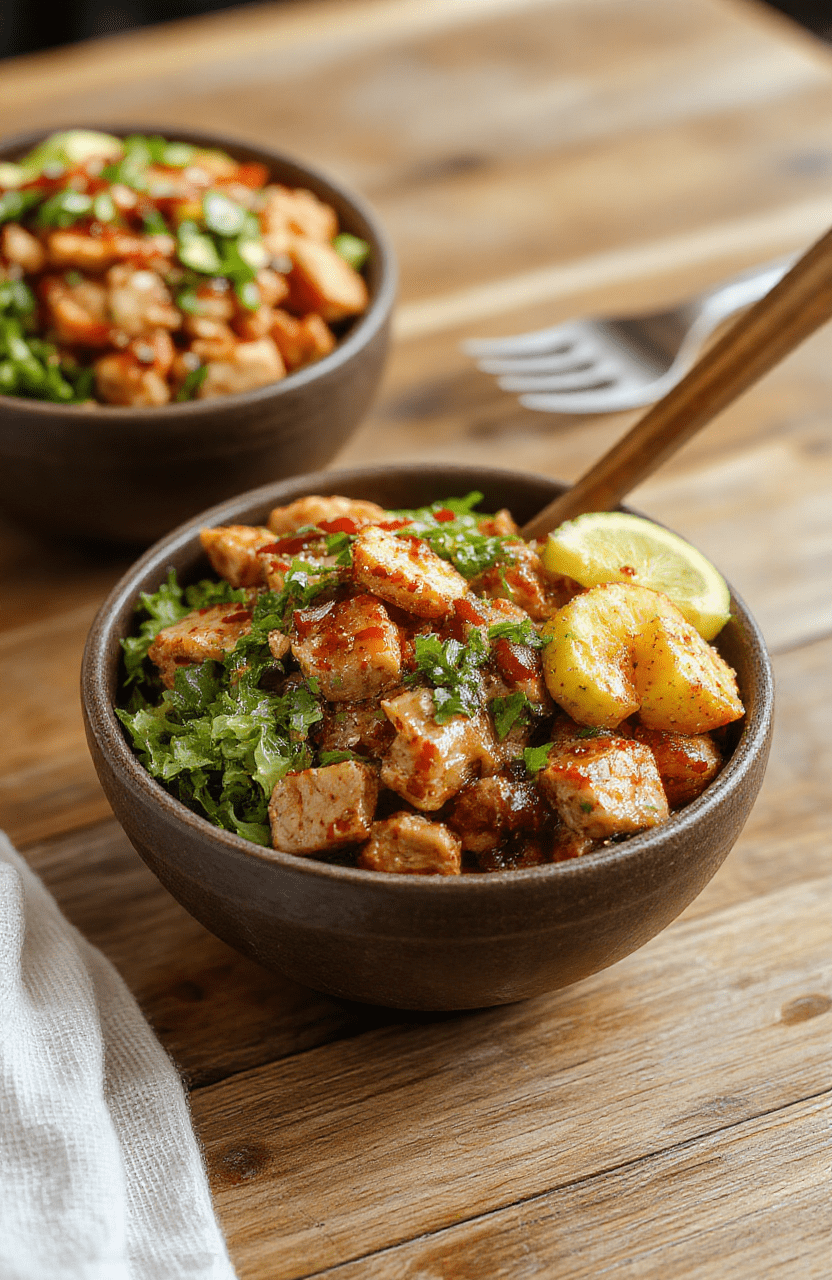 A vibrant plate of ground turkey teriyaki bowls featuring glazed turkey atop fluffy steamed rice, colorful stir-fried vegetables, garnished with sesame seeds and chopped green onions, styled on a modern white dinner plate with a wooden background, highlighting the glossy sauce and fresh ingredients.