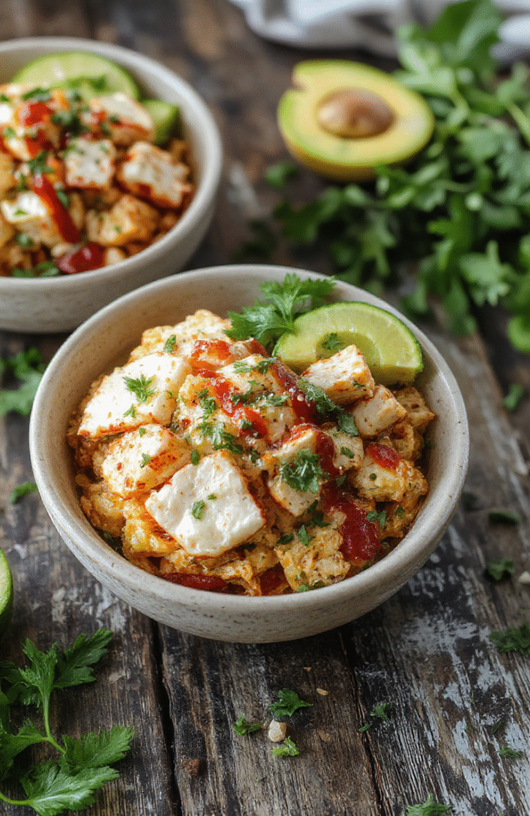 A vibrant bowl filled with grilled chicken slices, colorful bell peppers, black beans, corn, fresh cilantro, and shredded cheese on a rustic wooden table, styled simply with natural lighting highlighting the textures and bright colors of the ingredients.