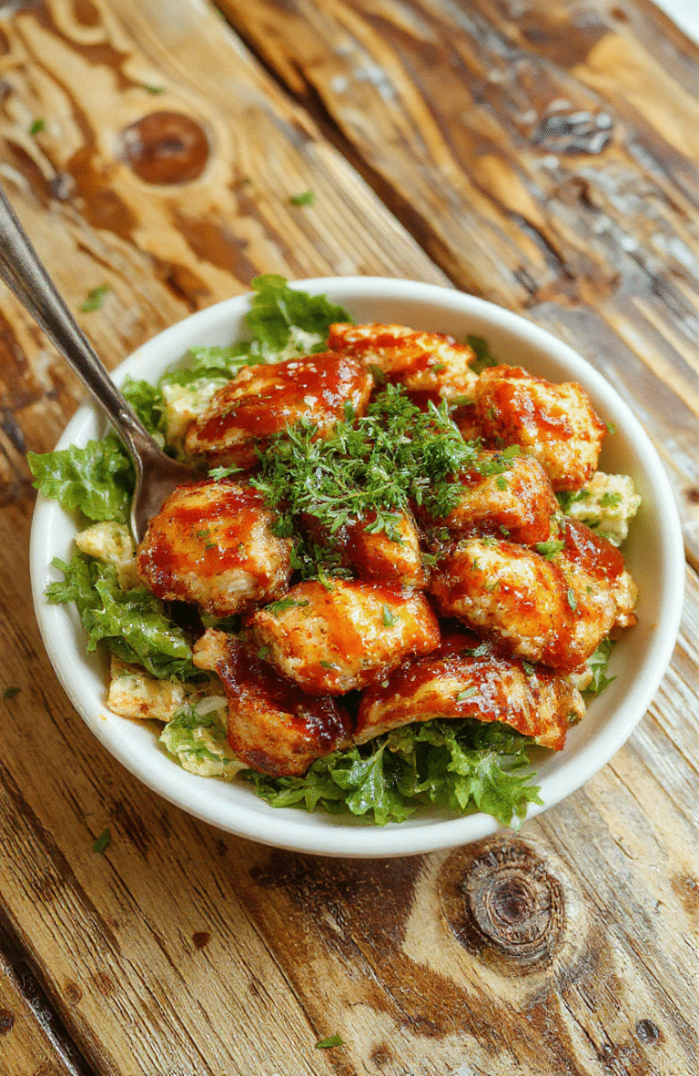 A vibrant plate of honey hot chicken salad showcasing crispy chicken pieces drizzled with honey and spicy sauce, garnished with fresh herbs, on a rustic wooden table with bright natural light enhancing the golden and reddish hues, textures of crispy chicken contrasted with fresh greens and colorful vegetables.