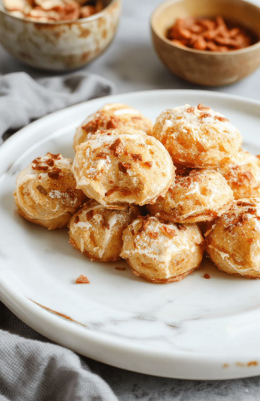 Golden-brown bunuelos arranged on a rustic white plate, topped with a light dusting of powdered sugar, with cinnamon sticks and a small bowl of honey in the background, vibrant warm tones, crispy texture, inviting and homely presentation