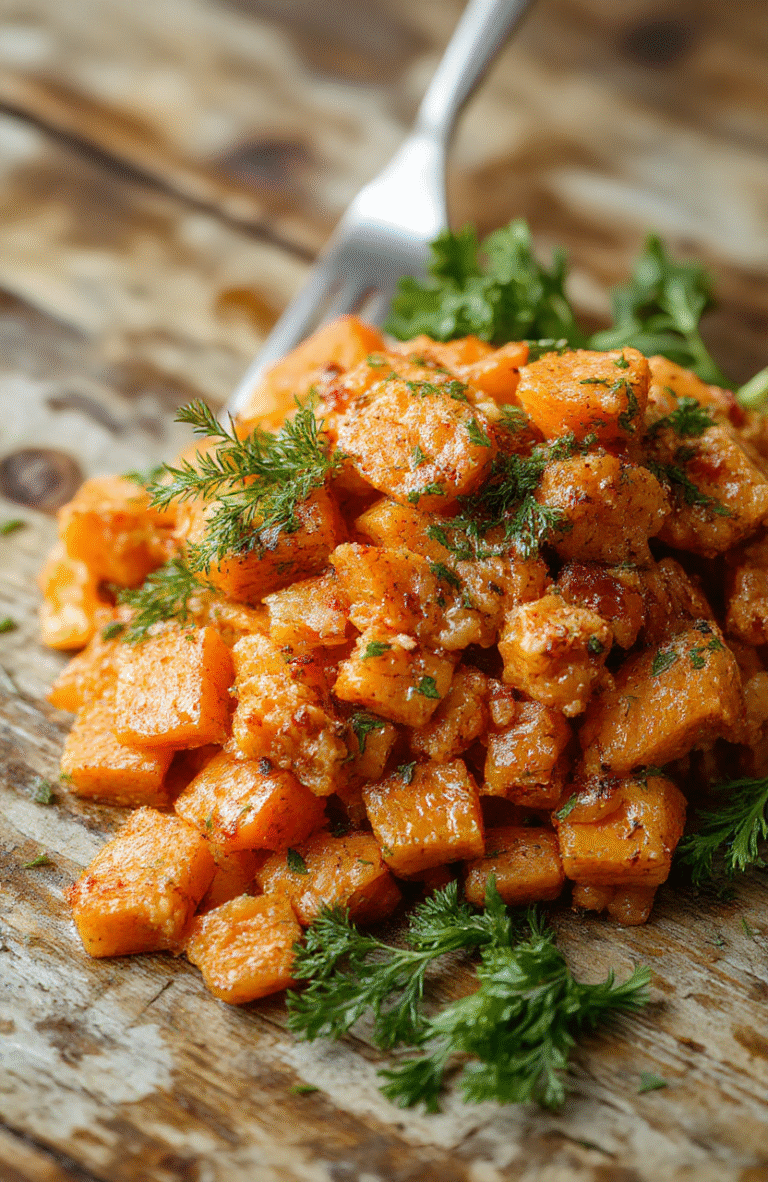 A vibrant plate of smashed carrots with a glossy sheen, garnished with fresh herbs, served on a rustic wooden table, with a textured napkin nearby, highlighting the bright orange color and tender texture of the dish.